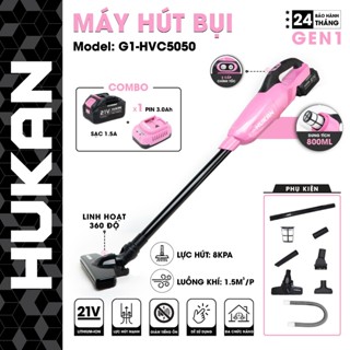 Máy hút bụi pin HUKAN HM21-G1-HVC5050, Lực hút 8kpa, Luồng khí 1.5 m3/p, Dung tích 800ml