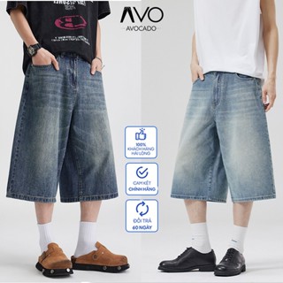 Quần Short Sọt đùi Lửng Ngố Jean bò Nam nữ Đen Xanh Retro Wash Rách form baggy ống rộng Avocado