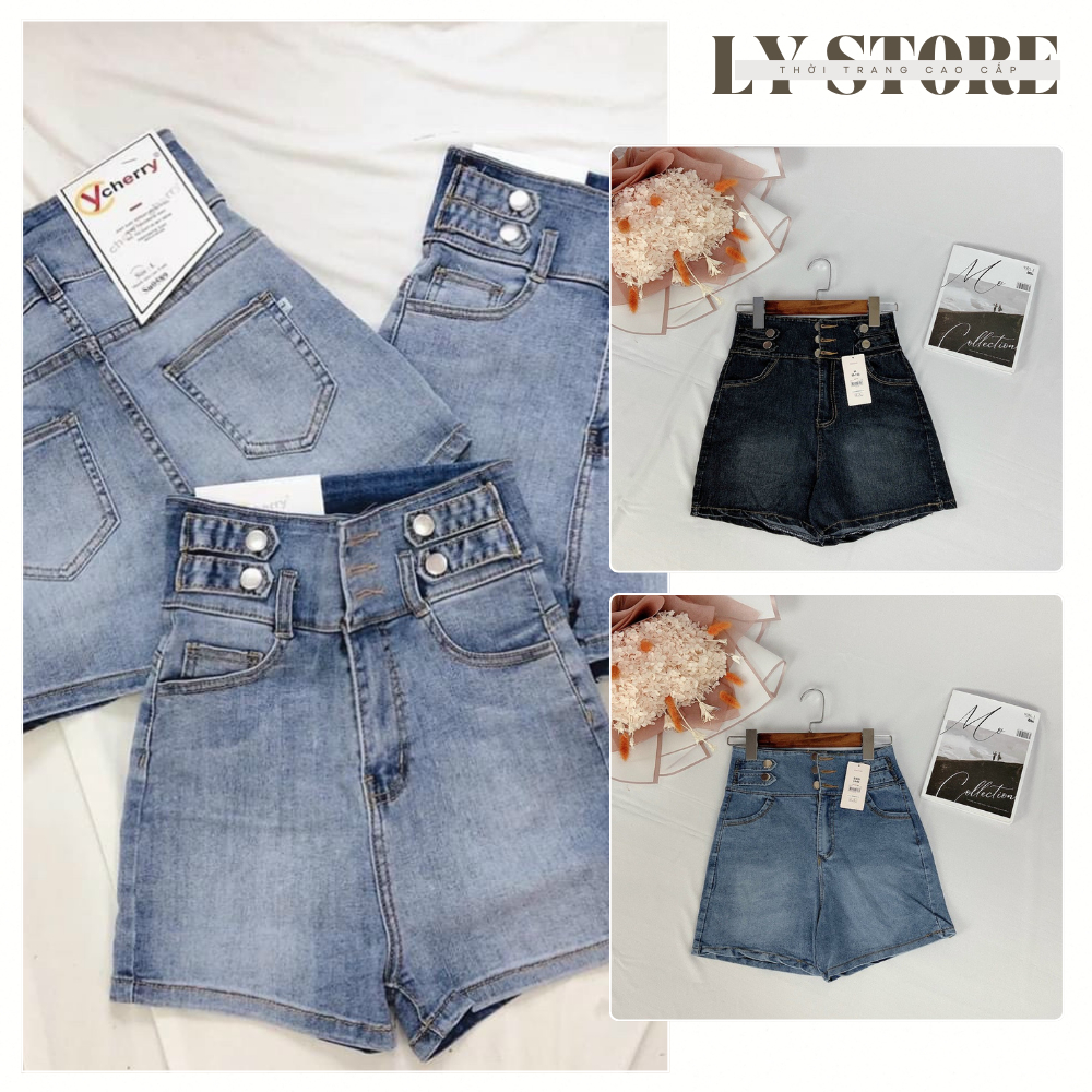 Quần short lưng cao phối nút đủ size,LY STORE