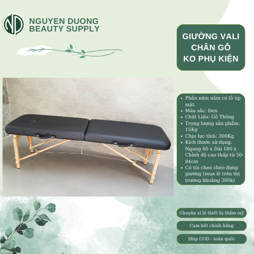 [HCM] Giường Xếp Vali Phun Xăm Chân Gỗ - Spa, Nối Mi, Phun Xăm, Tatoo, Massage