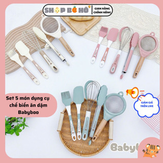Bộ chế biến ăn dặm Babyboo silicon cho bé 5 chi tiết, Bộ dụng cụ nhà bếp 5 món silicon Shopbeho