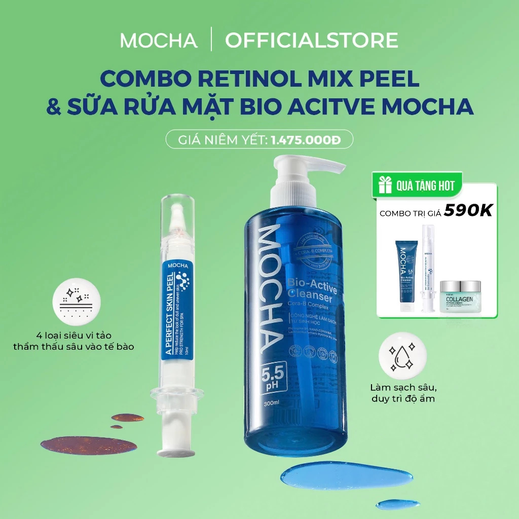 [MOCHA] Peel Da Mocha + Sữa Rửa Mặt Bio Active Dịu Nhẹ Lành Tính Cho Cả Da Dầu Mụn Nhạy Cảm