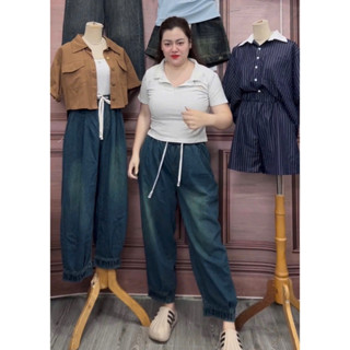 [BIGSIZE85kg] Quần Jean Giấy Nữ Baggy Thụng CALY Gấu Thêu Chữ Hsimi, Quần bò 9 tấc lửng cạp chun HOT