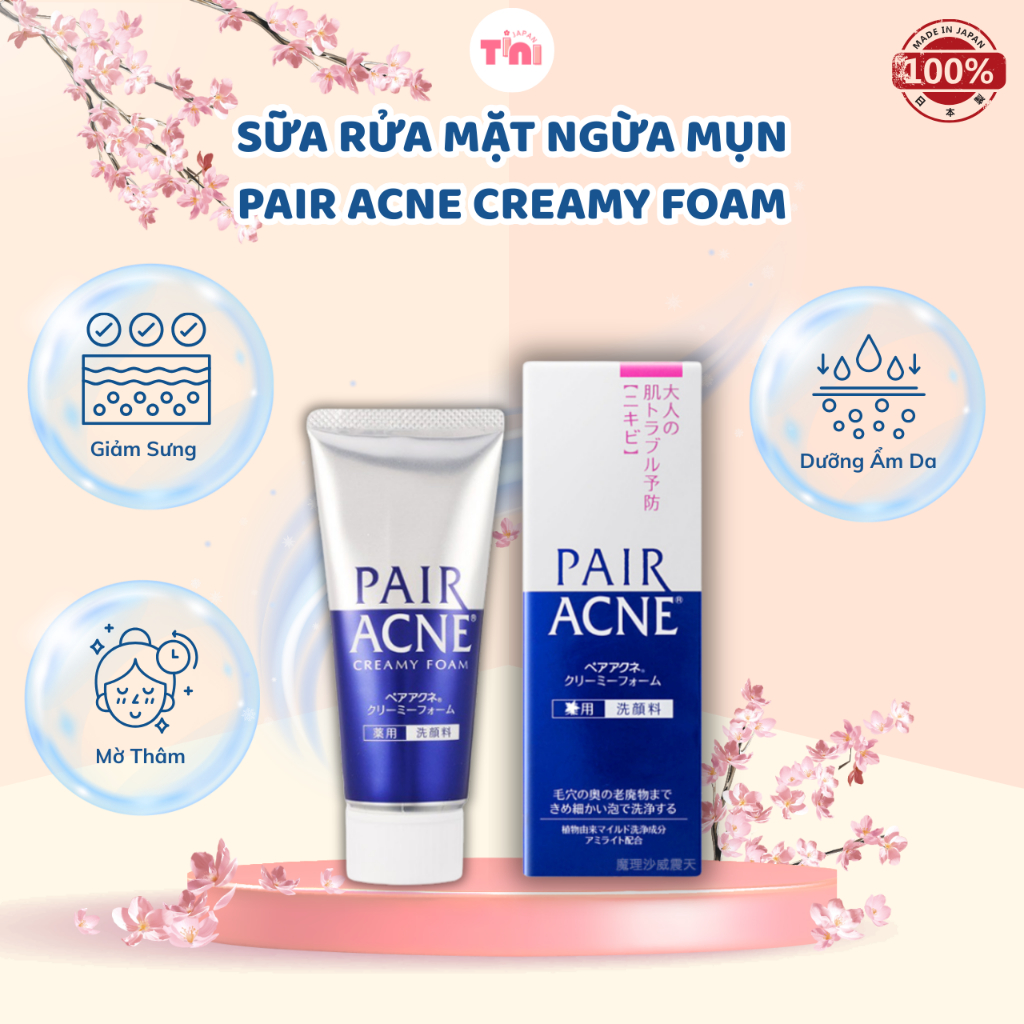 Sữa Rửa Mặt Ngừa Mụn Pair Acne Creamy Foam Giảm Sưng Mờ Thâm Dưỡng Ẩm Cho Da Nhạy Cảm 80g