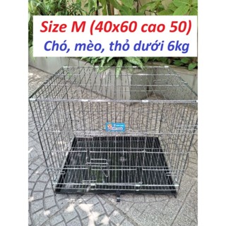 Chuồng chó mèo vân đá tĩnh điện xếp gọn size M (43x60 cao 50) kèm khay hứng