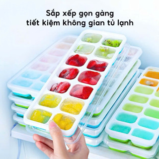 Khay Làm Đá Silicon Có Nắp Đậy Kháng Khuẩn Chống Mùi Tủ Lạnh, Khuôn Làm Đá , Làm Thạch Cao Cấp