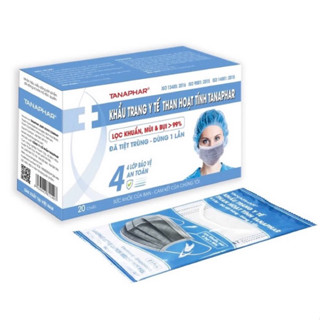 [Hỏa tốc HN] Khẩu trang Y Tế 3 lớp, 4 lớp, than hoạt tính Tanaphar hộp 20 chiếc đóng túi đã tiệt trùng, hộp 50 chiếc