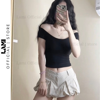   LAMI OFFICIAL | STORE  Áo Thun Nữ Trễ Vai Ngắn Tay Cổ Thuyền Ôm Body Chất Thun Borip Kiểu Dáng Trơn 