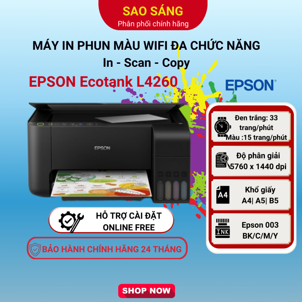 Máy in phun màu Epson Ecotank L4260 - In 2 mặt/ Wifi Print/ Copy/ Scan. Máy in ảnh đảo mặt