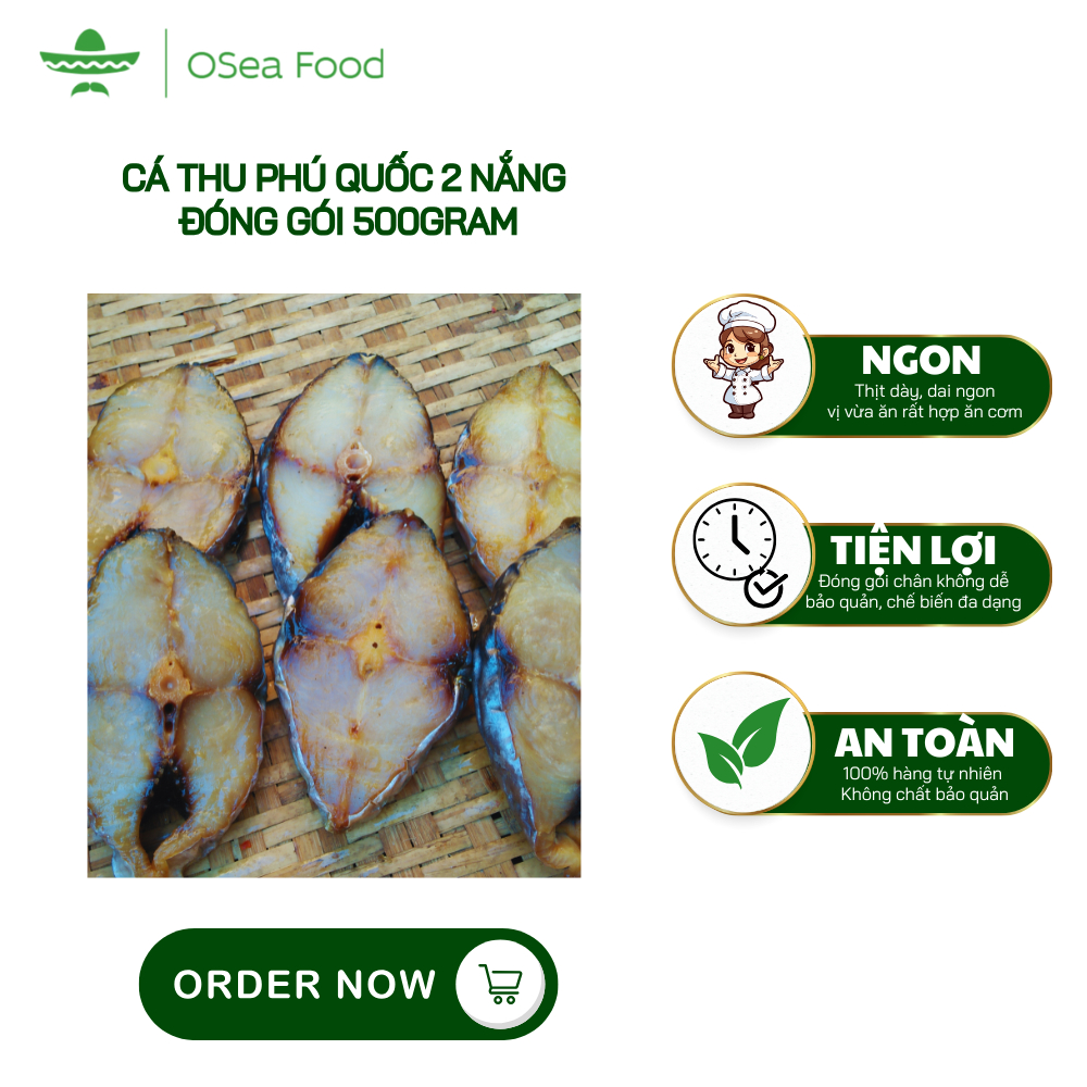 Cá Thu 2 Nắng Phú Quốc Cắt Khúc 500gram – Miếng To, Mặn Nhẹ, Không Chất Bảo Quản