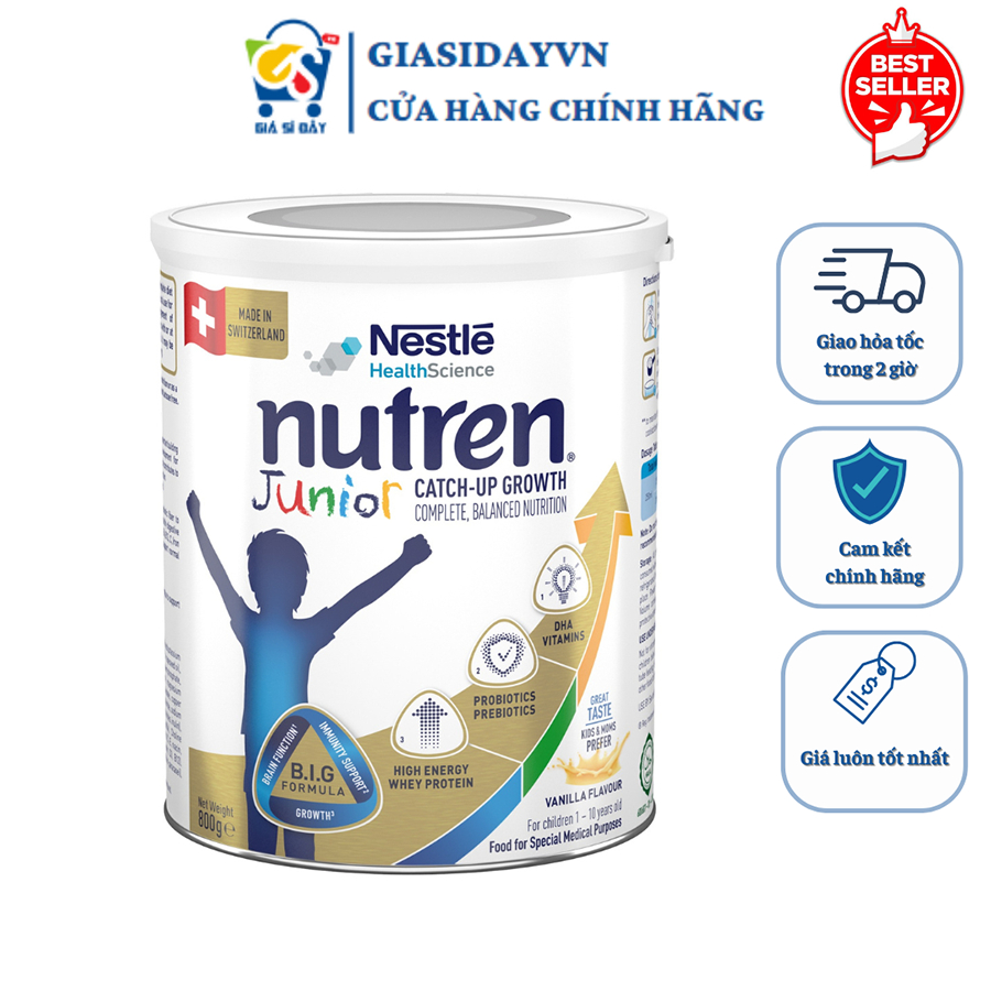 [Date 2027] Sữa Nutren Junior Nestle Vị Vani 800g (1-10Y) - Sữa Bột Công Thức Hỗ Trợ Tiêu Hoá