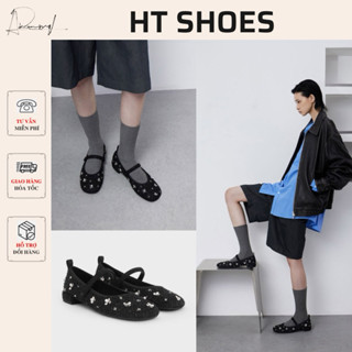 Giày búp bê C nữ vải tweed đính kim sa hoa xinh xắn phong cách hàn quốc đi học đi chơi tiểu thư 2134-1