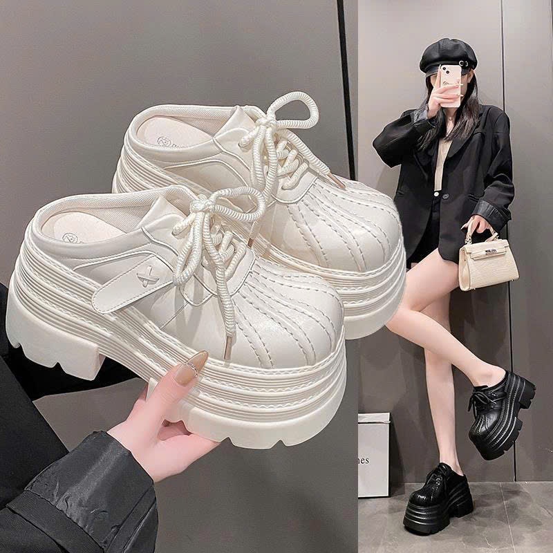 Giày sục thể thao nữ, sneaker dạng xỏ tiện lợi đế cao 10 phân 2 màu ĐEN và KEM tôn chân dễ phối đồ phong cách năng động