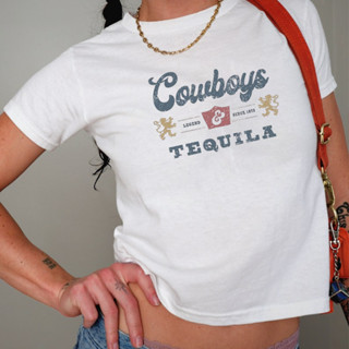 Áo Thun Baby Tee Cowboy Tequila Áo Thun Cao Bồi Rodeo Loose Fit Trendy Y2k Streetwear Cotton 100%