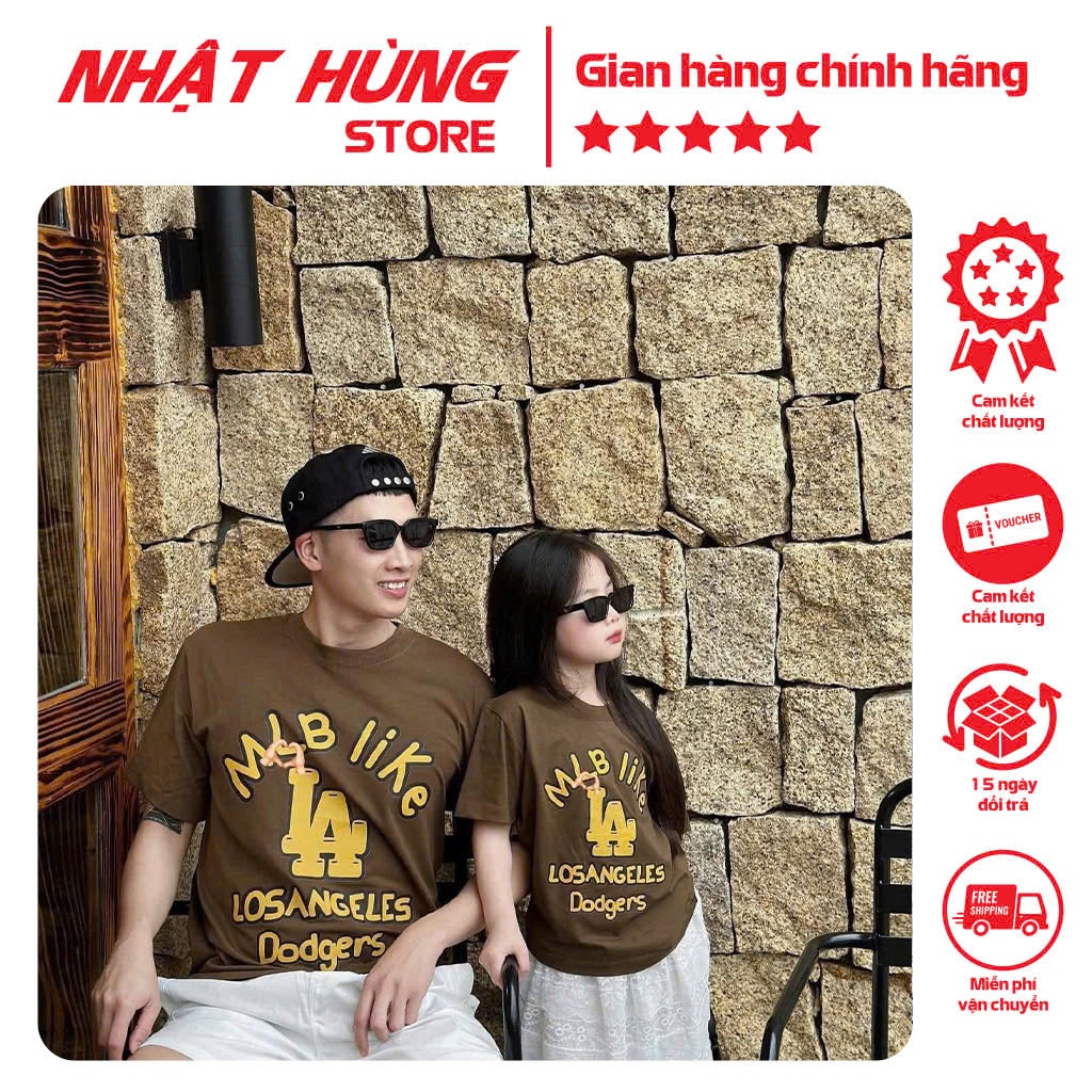 Áo thun hình in MLB LA cho bé gái, bé trai, áo thun cho bố mẹ áo thun gia đình hiệu Nhật Hùng NH64