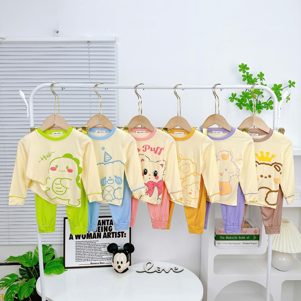 Bộ Dài Tay Thun Lạnh MINKYMOM In Hình Thú Kute Cho Bé Trai Bé Gái TD-IN131