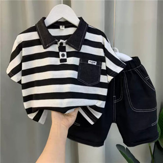 [Mua 2 Bộ Tặng Kính] Bộ Cộc Tay Cho Bé Trai Polo Kẻ Đen Quần Kaki Chất Vải Cotton Co Giãn 4 Chiều Hà Duyên Kids