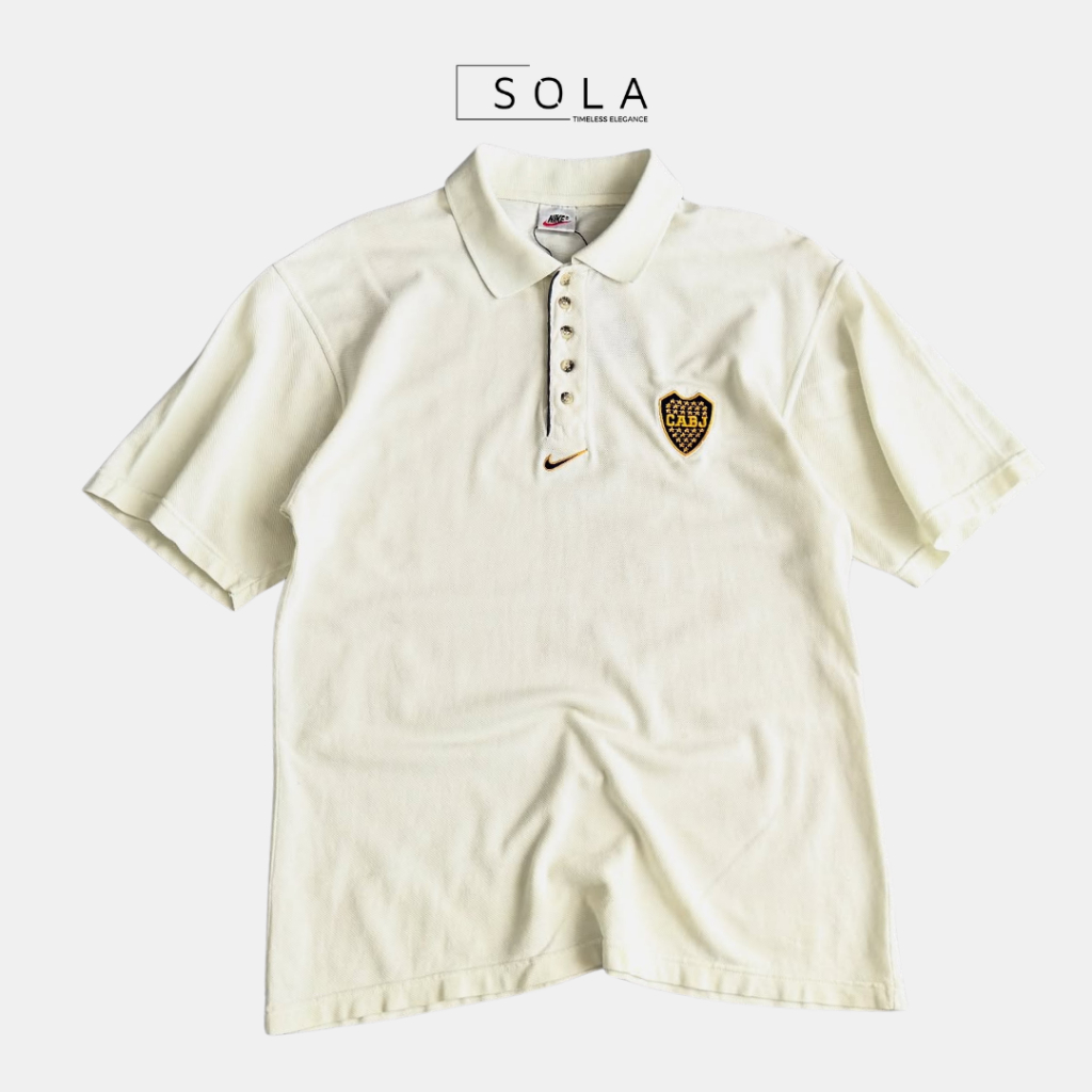Áo Polo Chomba CABJ Vintage NIKE Boca Juniors 2 màu Trắng - Be | Sợi Cotton Pha Polyester 65/35