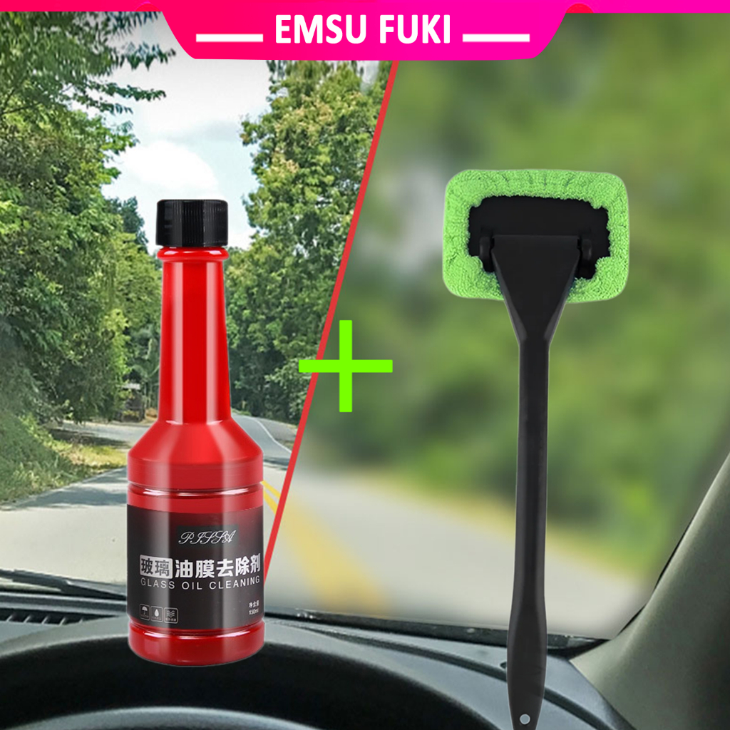 Bộ dụng cụ vệ sinh xe hơi GỒM cây lau kính và lọ dung dịch làm sạch kính chống ố chống mờ 150ml