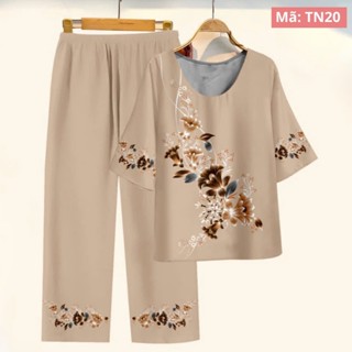 Đồ Bộ Nữ Trung Niên Đẹp Tặng Mẹ Mặc Đi Chơi Đi Chùa, Áo Cổ Chui Tay Lửng, Vải Lụa Nhiều Màu, Đủ Size