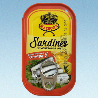 SEA CROWN ++ hộp DẸT CAM 125g ++ CÁ TRÍCH NGÂM DẦU / Sardines In Vegetable Oil (HALAL)