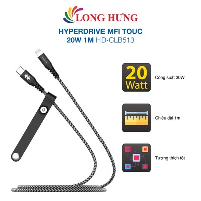 Cáp USB Type-C to Lightnng HyperDrive MFI Touch 20W 1m HD-CLB513 - Hàng chính hãng