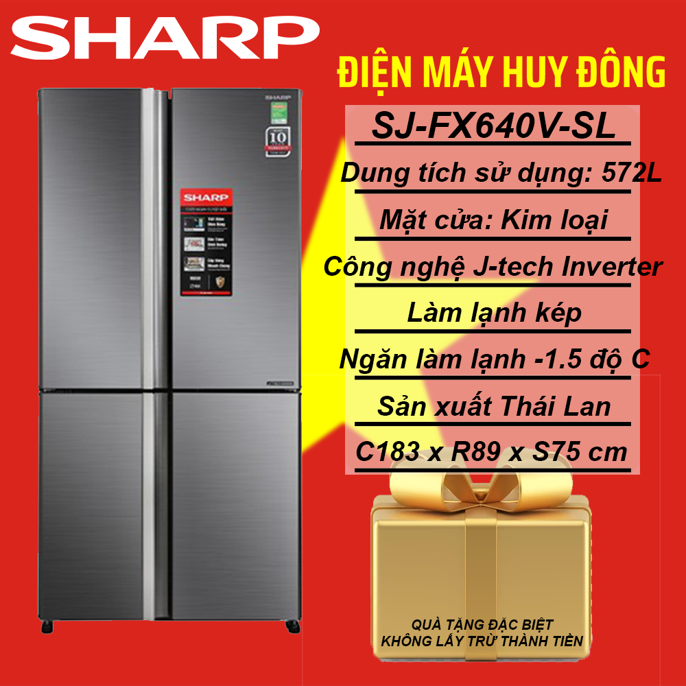 Tủ lạnh Sharp Inverter 572 lít SJ-FX640V-SL