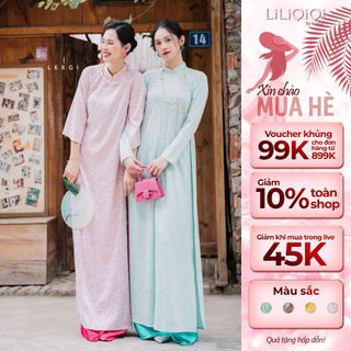  Áo Dài Lụa Gấm Hoa Khả Diệp LiLiQiQi By LeeGi Cách Tân Dáng Suông Tay Lỡ Xoè Thanh Lịch - Min684 