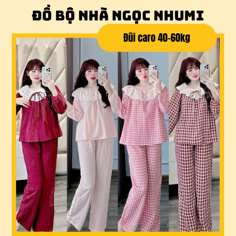 (Freesize 40-60kg) Set bộ pijama lụa đũi cao cấp tiểu thư, bẹt vai, mặc được 2 kiểu carro