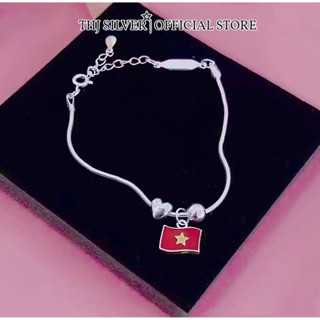 Lắc tay nữ mỳ tim mix charm lá cờ đỏ sao vàng chuẩn bạc ta - THU HUONG SILVER