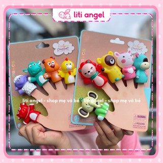 Bộ 5 Con Rối Đeo Ngón Tay Bằng Cao Su Hình Động Vật, Trái Cây Dễ Thương Vui Nhộn Cho Bé