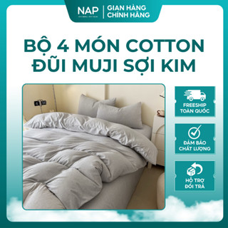 Bộ 4 Món Vỏ Chăn Ga Gối Đũi Muji Kẻ Cao Cấp Hiện Đại Đơn Giản Trang Nhã Freesize - Napbedding