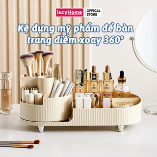 Kệ Đựng Mỹ Phẩm Đồ Trang Điểm Xoay 360 Khay Nhựa Để Bàn Đa Năng Sang Trọng Chia Ngăn Tiện Lợi
