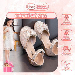  Giày Bé Gái Strawberrynbearshop S102 - Giày Búp Bê Bé Gái Công Chúa Cao Cấp Đính Nơ Ngọc Trai Lấp Lánh Cho Bé 3-12 tuổi 