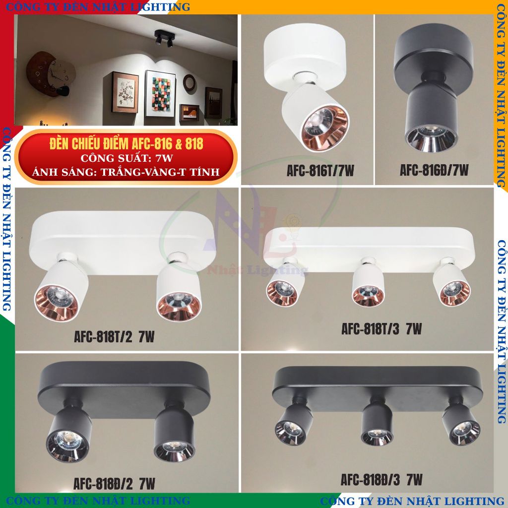 [CTY NHẬT LIGHTING] Đèn pha LED tiêu điểm, đèn rọi ANFACO 816 & 818/2 - 7W, đế ngồi, xoay 360°