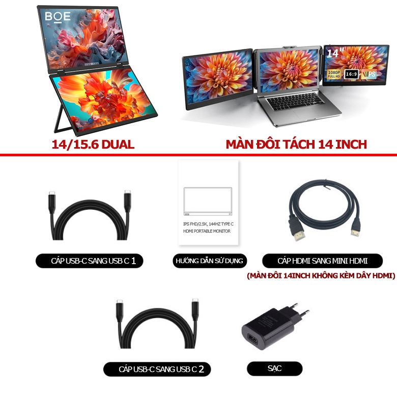 [Mới 100%] BOE Màn hình đôi di động Dual portable screen chính hãng - 14 inch | BigBuy360 - bigbuy360.vn