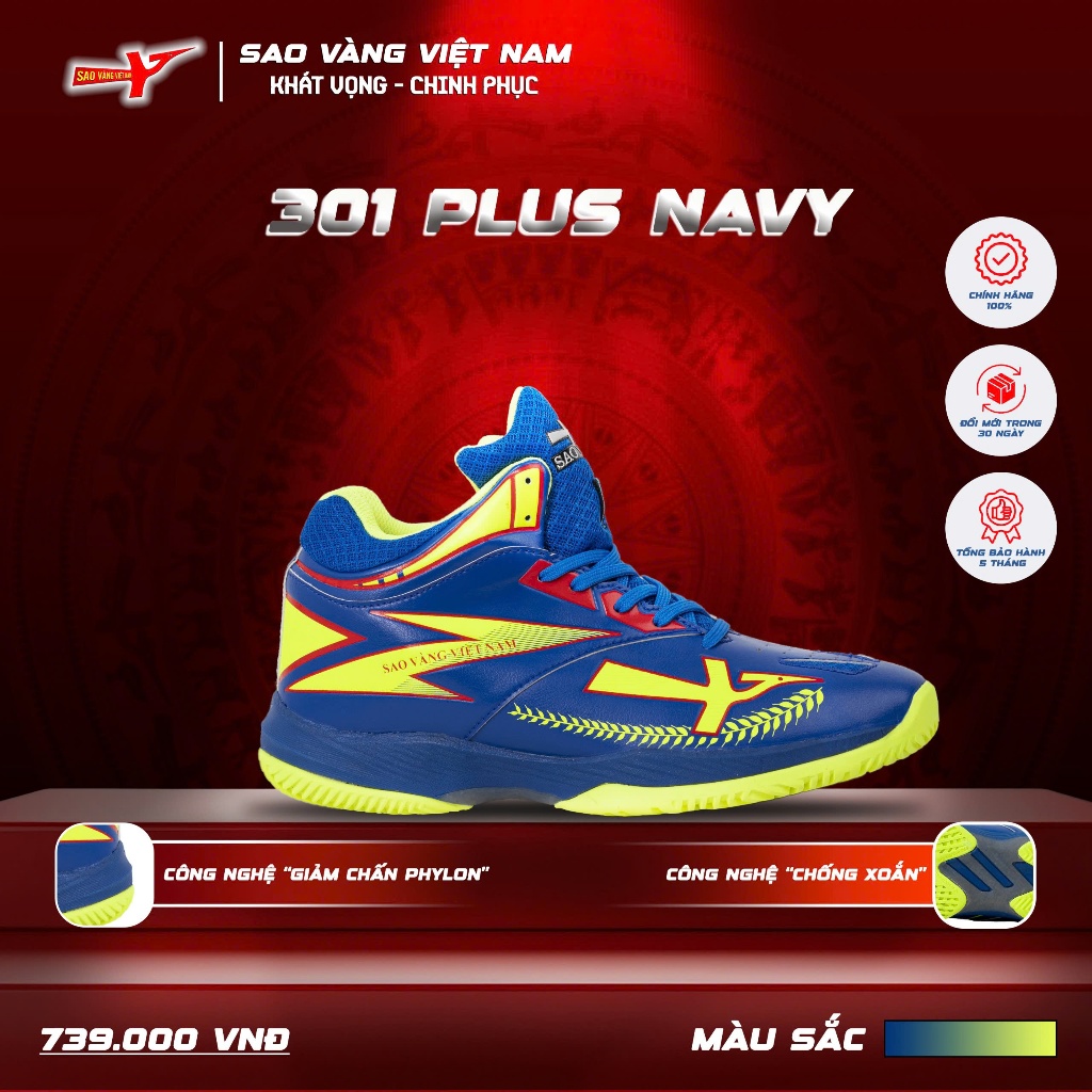 GIÀY BÓNG CHUYỀN SAO VÀNG 301 PLUS NAVY TẶNG KÈM TẤT - GIÀY THỂ THAO
