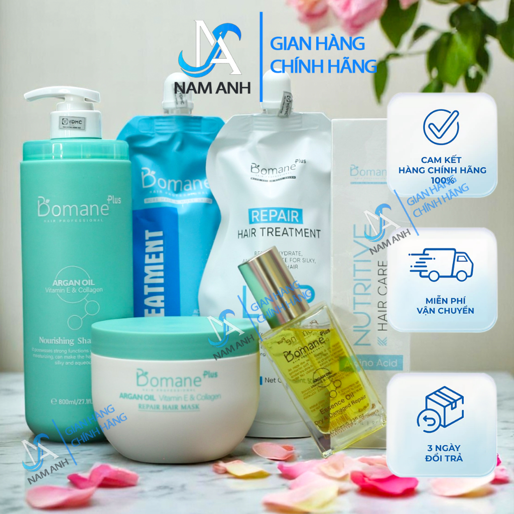 Combo Dầu Gội,Hấp,Xả,Tinh Dầu,Xịt Tóc của nhà Bomane Plus