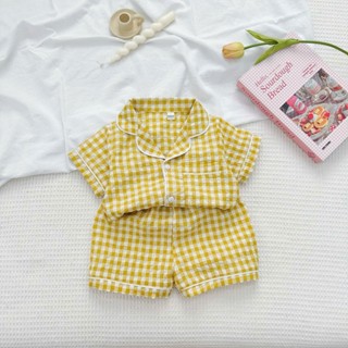Bộ pijama kẻ cộc cho bé trai bé gái,Bộ đồ ngủ cho bé chật thô kẻ Caro cực yêu cho bé 7-26kg