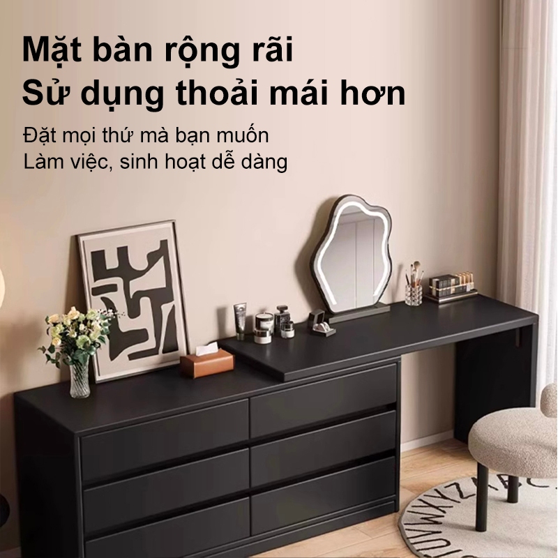 HEINO Bàn Trang Điểm 2in1 Gỗ Đen - Tủ Đầu Giường Đa Năng Thiết Kế Hiện Đại Hot Kèm 6 Ngăn Kéo | BigBuy360 - bigbuy360.vn