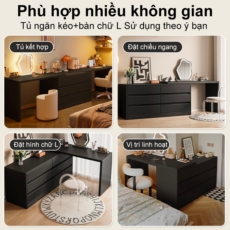 HEINO Bàn Trang Điểm 2in1 Gỗ Đen - Tủ Đầu Giường Đa Năng Thiết Kế Hiện Đại Hot Kèm 6 Ngăn Kéo | BigBuy360 - bigbuy360.vn