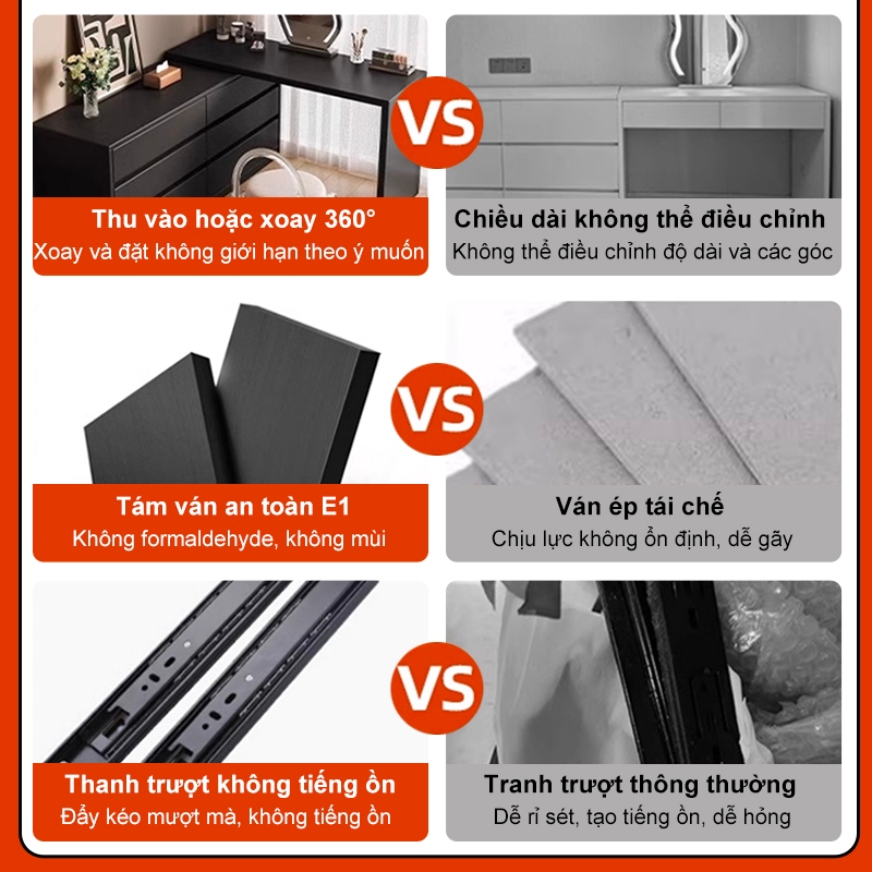 HEINO Bàn Trang Điểm 2in1 Gỗ Đen - Tủ Đầu Giường Đa Năng Thiết Kế Hiện Đại Hot Kèm 6 Ngăn Kéo | BigBuy360 - bigbuy360.vn