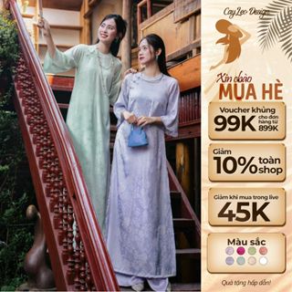 [KOL] Áo Dài Thanh Chi Lụa Gấm Hoa Tay Lỡ Cổ Tròn Cây Leo Design - TC709