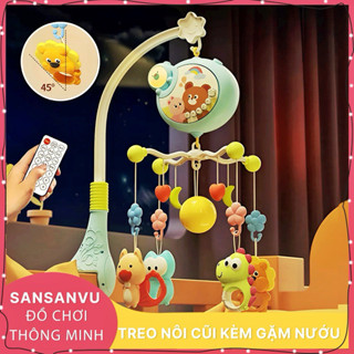  Đồ chơi treo nôi cũi kèm gặm nướu cho bé sơ sinh TẶNG ĐIỀU KHIỂN xoay 360 kích thích thị giác có hộp nhạc chế độ tự tắt 