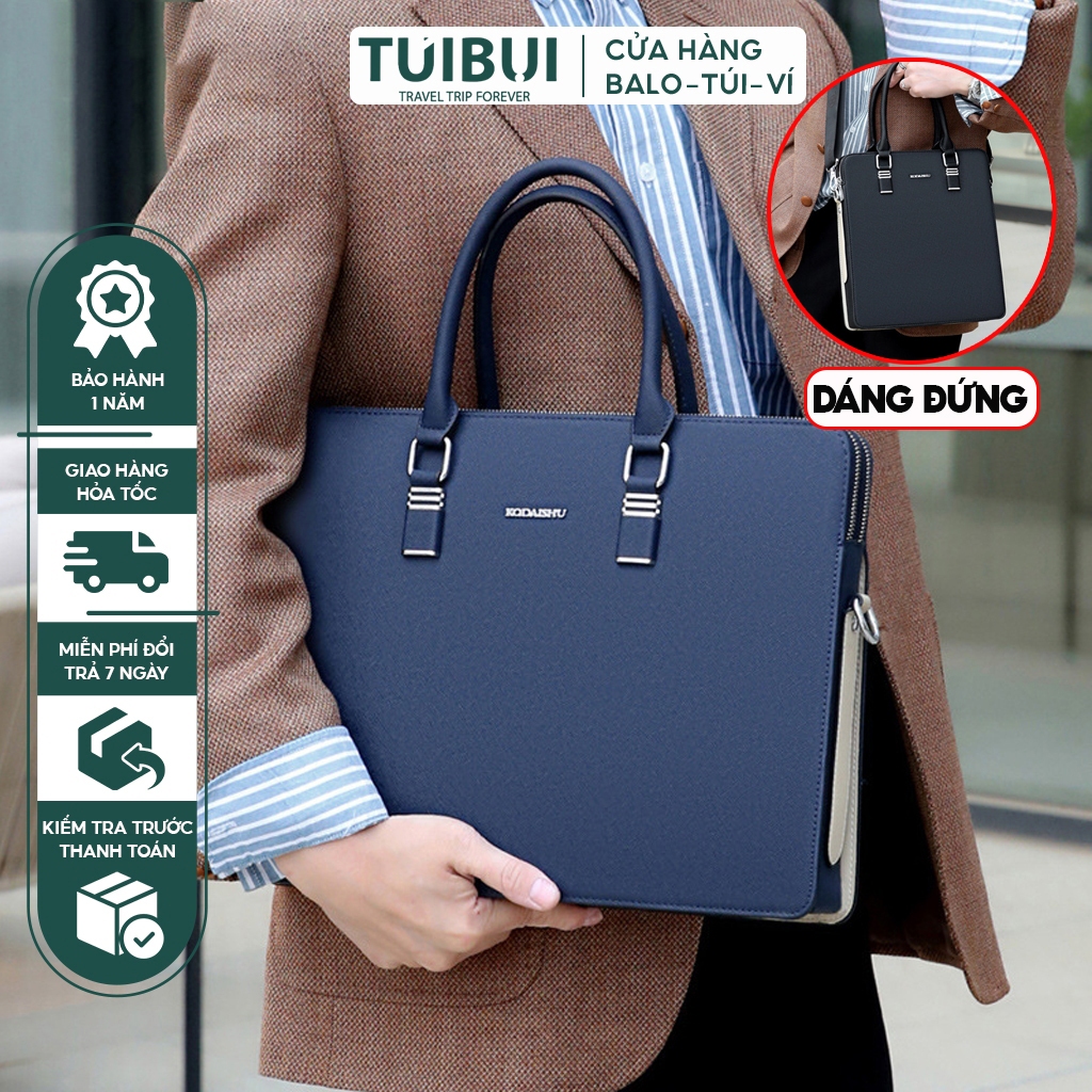 Cặp túi xách da nam công sở văn phòng đựng tài liệu, máy tính laptop 15 inch da PU cao cấp chống nước KUQIDAISHU