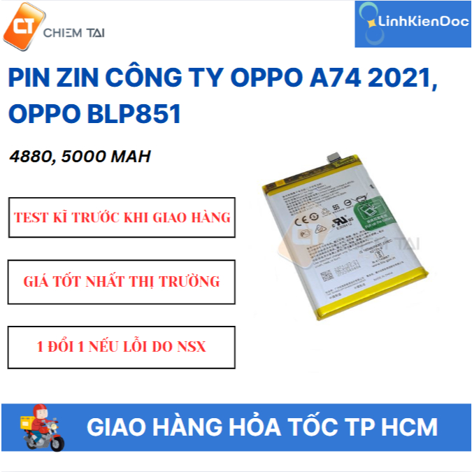 Pin zin công ty Oppo A74 2021, Oppo BLP851 - 4880, 5000 mAh
