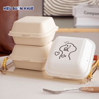 100 Hộp Bã Mía Vuông Đựng Bánh Kem, Bento, Gato, Bánh Mây, Hamburger Màu Trắng/ Nâu