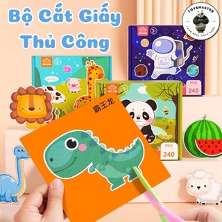  Đồ Chơi Cắt Giấy Thủ Công 200+ Tờ Hình Khủng Long Gấu Trúc Tặng Kèm Kéo Lưỡi Nhựa An Toàn Cho Bé 