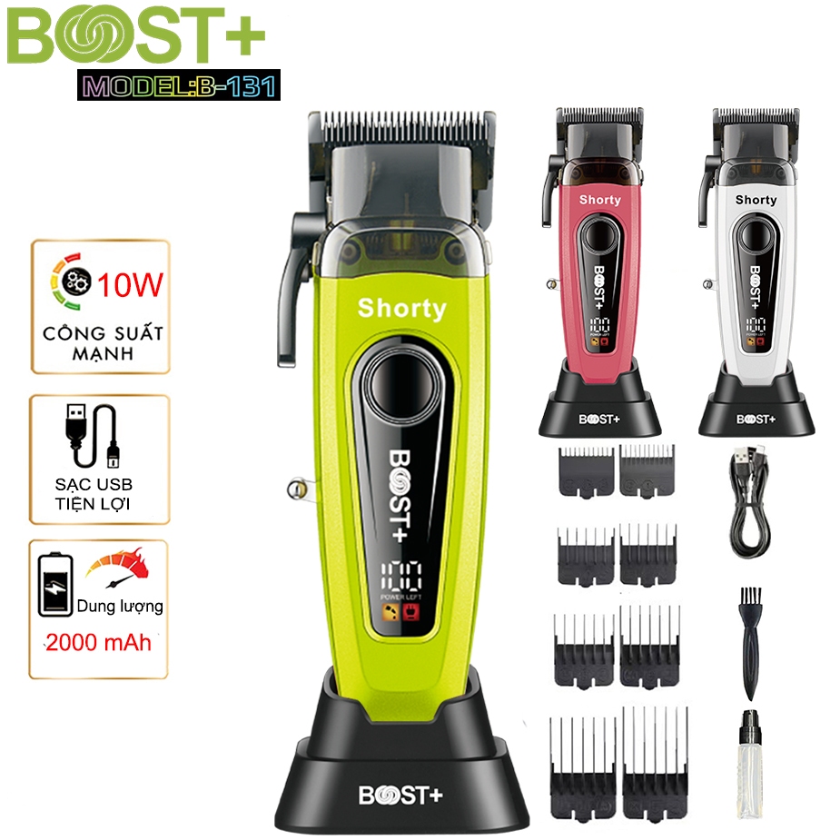 Tông Đơ Cắt Tóc Boost Shorty B-131 – Pin 2000mAh, Động Cơ 11.500 RPM, Lưỡi DLC Bền Bỉ