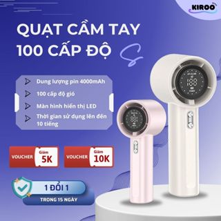 Quạt Mini Cầm Tay Tích Điện Với 100 Cấp Độ Gió Dung Lượng Pin 4000maH Sử Dụng Lên Đến 12H